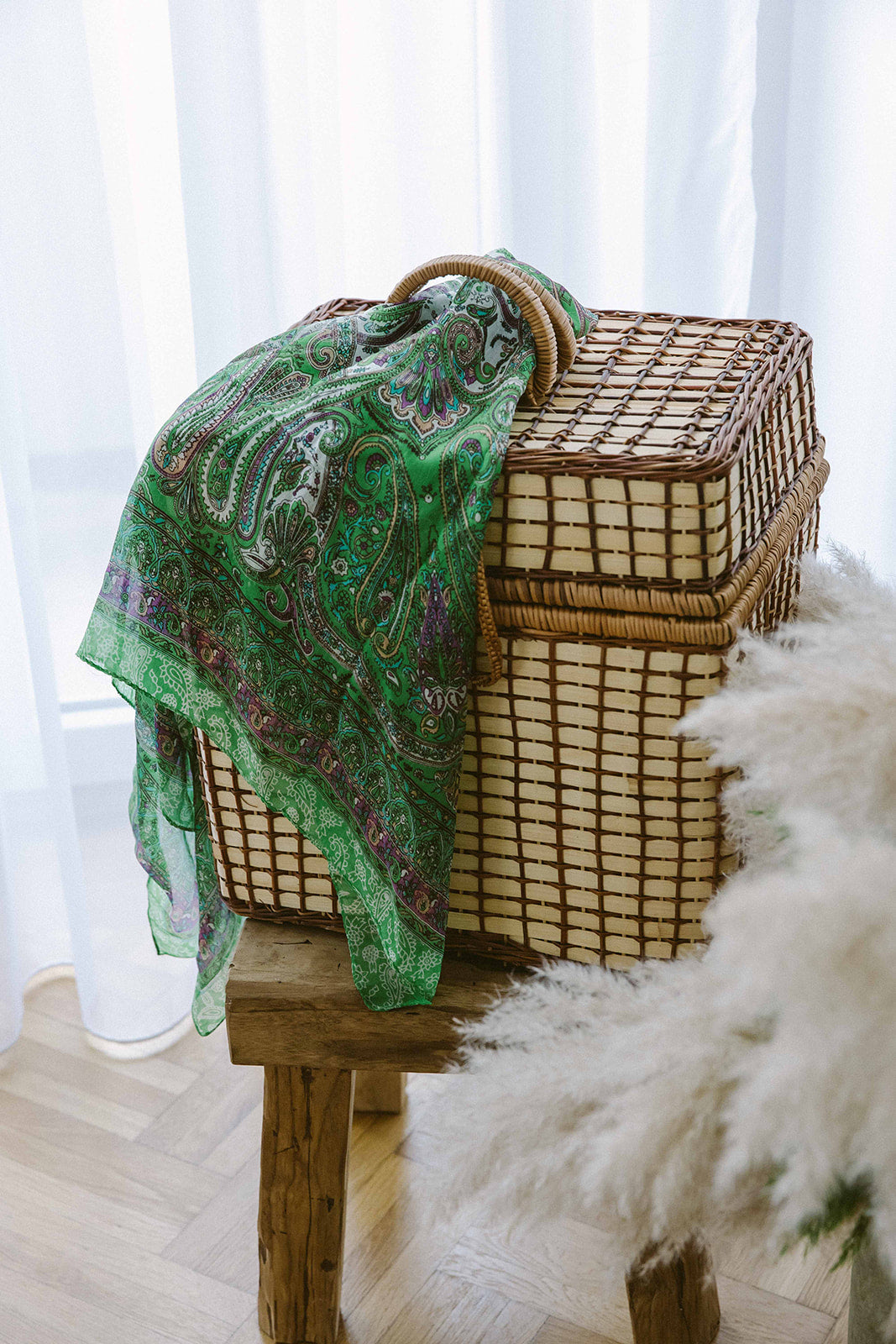 Eșarfă - 100% Mătase - 92x92cm- Imprimeu Paisley Verde (2)