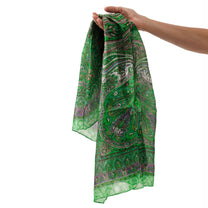 Eșarfă - 100% Mătase - 92x92cm- Imprimeu Paisley Verde (3)