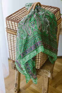 Eșarfă - 100% Mătase - 92x92cm- Imprimeu Paisley Verde (4)