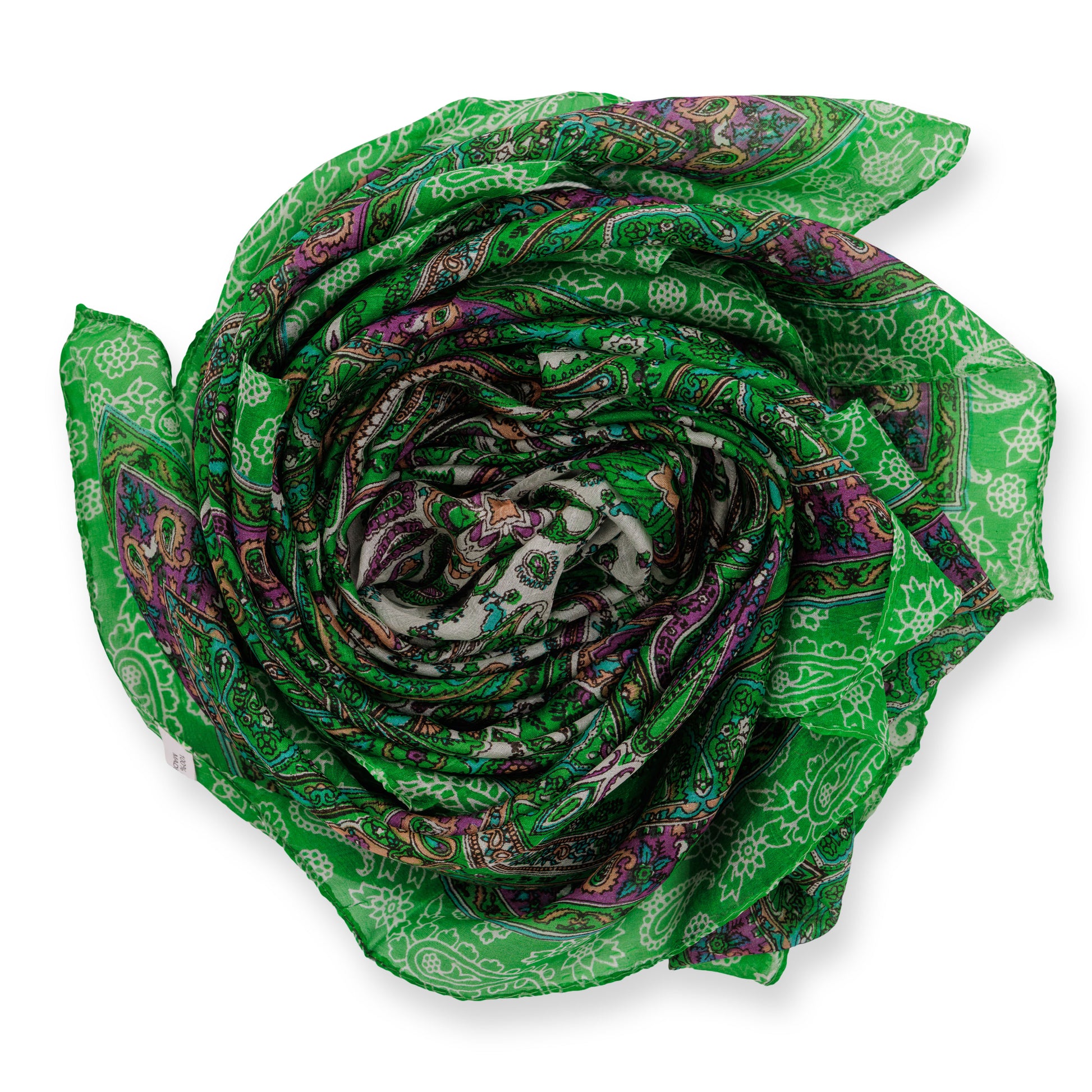 Eșarfă - 100% Mătase - 92x92cm- Imprimeu Paisley Verde (5)