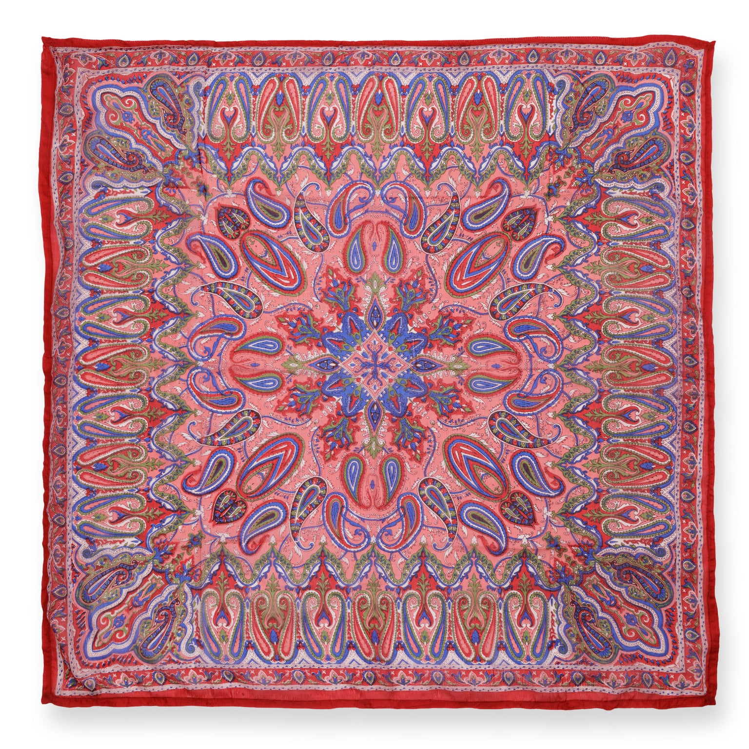 Eșarfă - 100% Mătase - 92x92cm- Imprimeu Paisley Roșu (1)