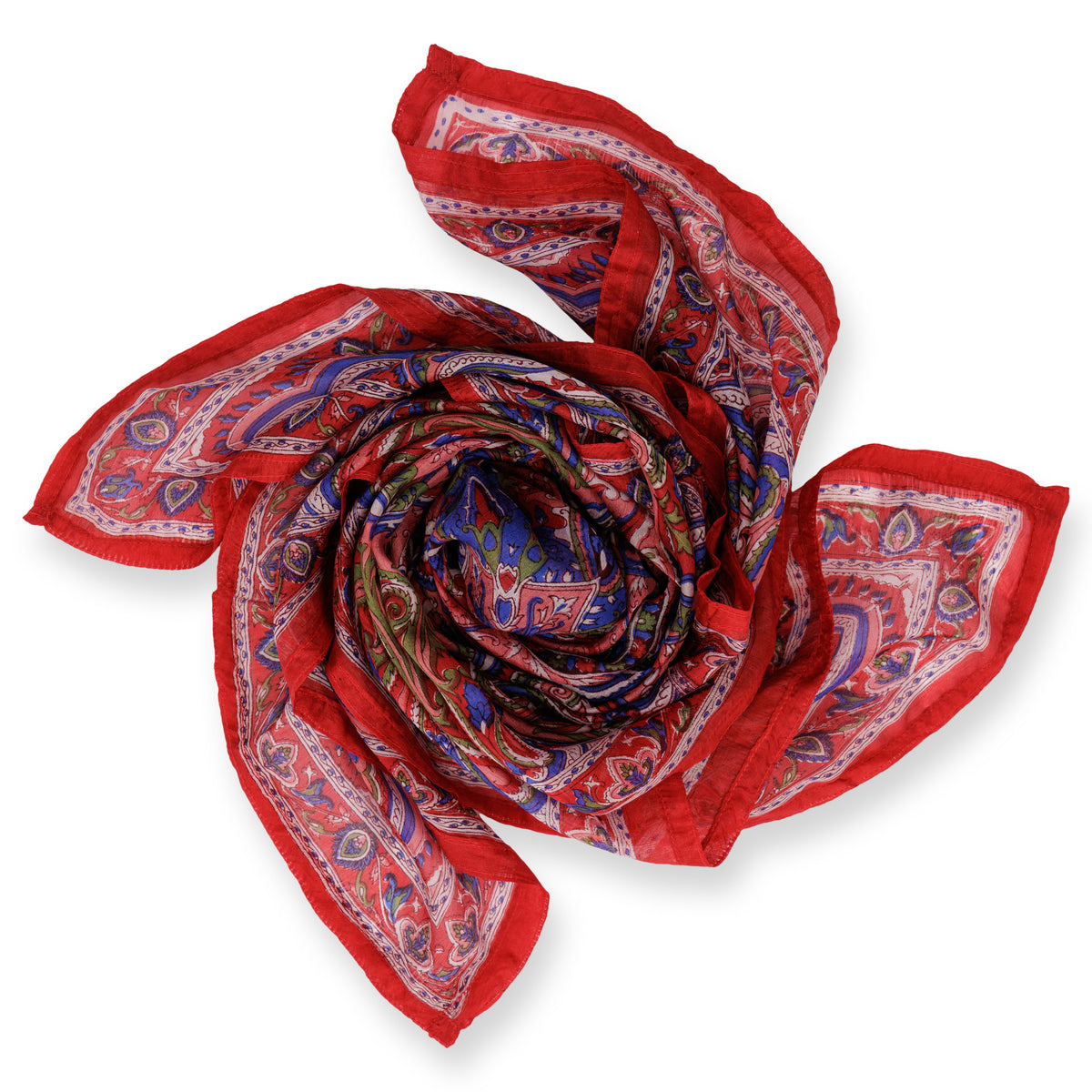 Eșarfă - 100% Mătase - 92x92cm- Imprimeu Paisley Roșu (5)