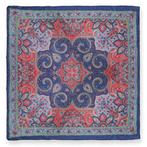 Eșarfă - 100% Mătase - 92x92cm- Imprimeu Paisley Albastru Indigo (1)