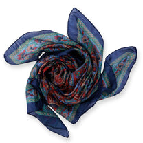 Eșarfă - 100% Mătase - 92x92cm- Imprimeu Paisley Albastru Indigo (5)