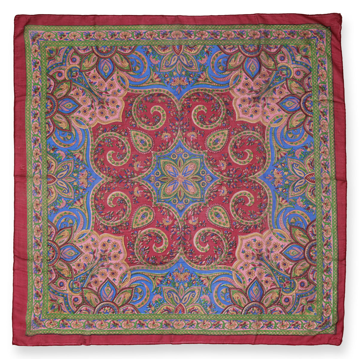 Eșarfă - 100% Mătase - 92x92cm- Imprimeu Paisley Vișiniu (1)