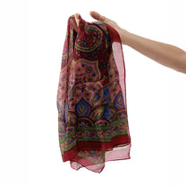Eșarfă - 100% Mătase - 92x92cm- Imprimeu Paisley Vișiniu (3)