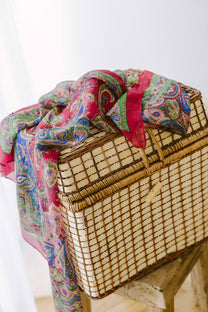 Eșarfă - 100% Mătase - 92x92cm- Imprimeu Paisley Vișiniu (4)