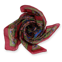 Eșarfă - 100% Mătase - 92x92cm- Imprimeu Paisley Vișiniu (5)