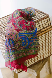 Eșarfă - 100% Mătase - 92x92cm- Imprimeu Paisley Vișiniu (6)