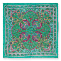 Eșarfă - 100% Mătase - 92x92cm- Imprimeu Paisley Mentă și Turcoaz (1)