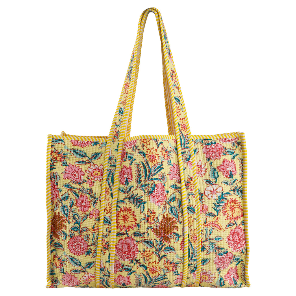 Geantă Tote - 100% Bumbac - Imprimeu Floral Galben (1)