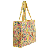 Geantă Tote - 100% Bumbac - Imprimeu Floral Galben (3)