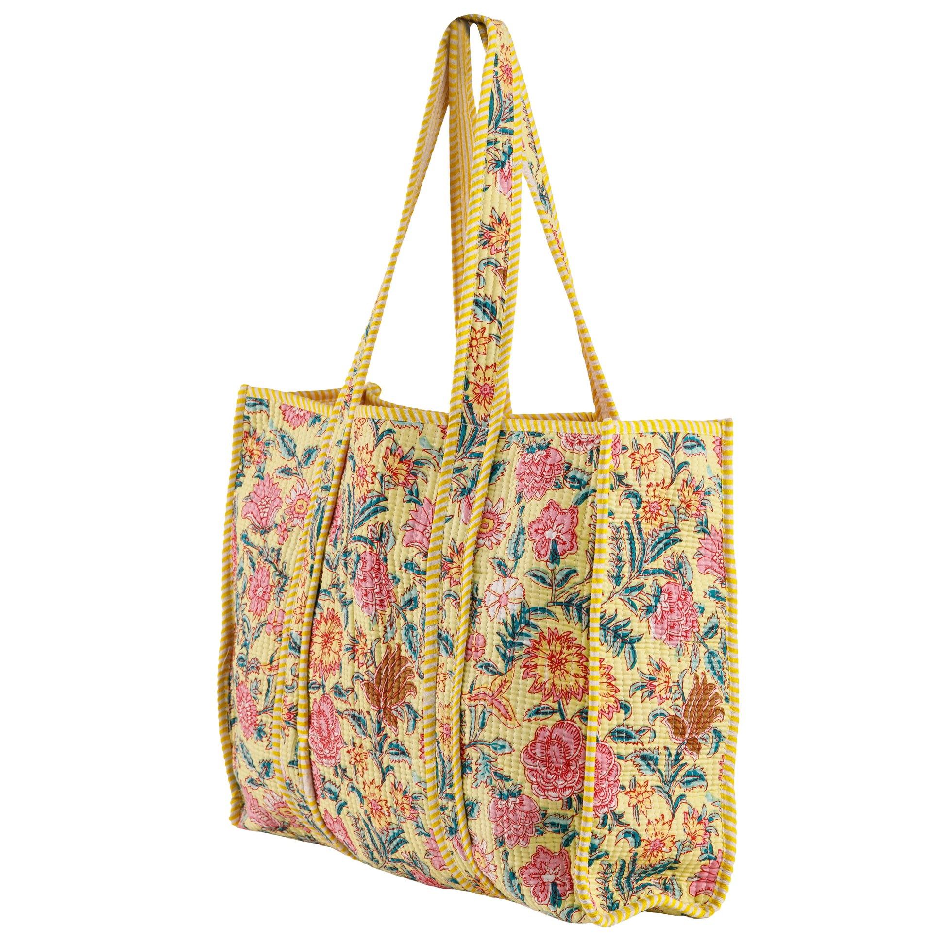 Geantă Tote - 100% Bumbac - Imprimeu Floral Galben (7)