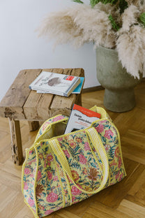Geantă Tote - 100% Bumbac - Imprimeu Floral Galben (10)