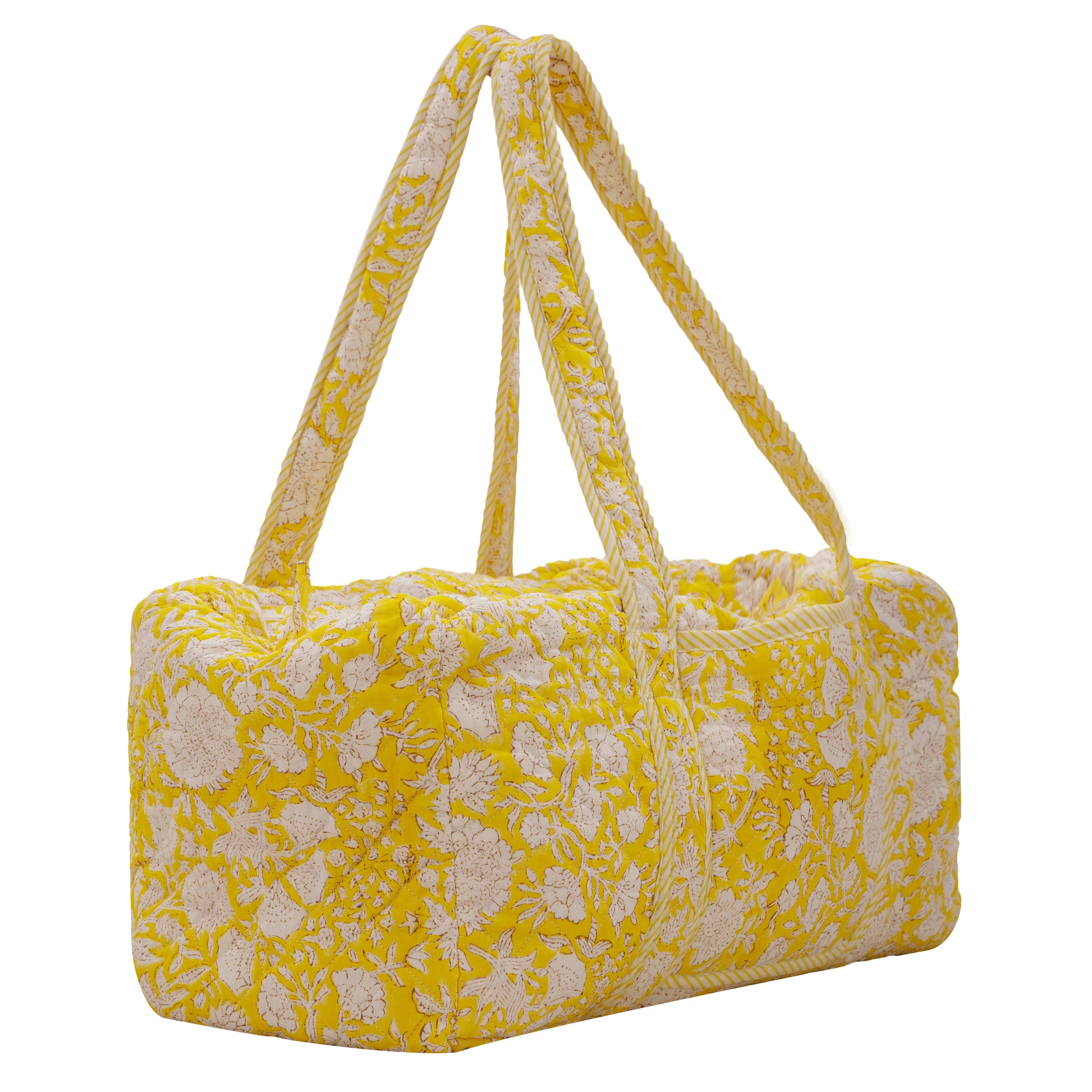 Geantă weekender - 100% Bumbac - Imprimeu Floral Galben (3)