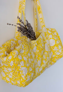 Geantă weekender - 100% Bumbac - Imprimeu Floral Galben (4)