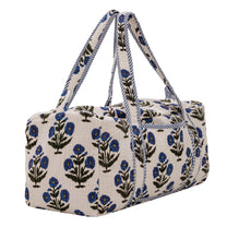 Geantă weekender - 100% Bumbac - Imprimeu Floral Albastru-Natur (3)