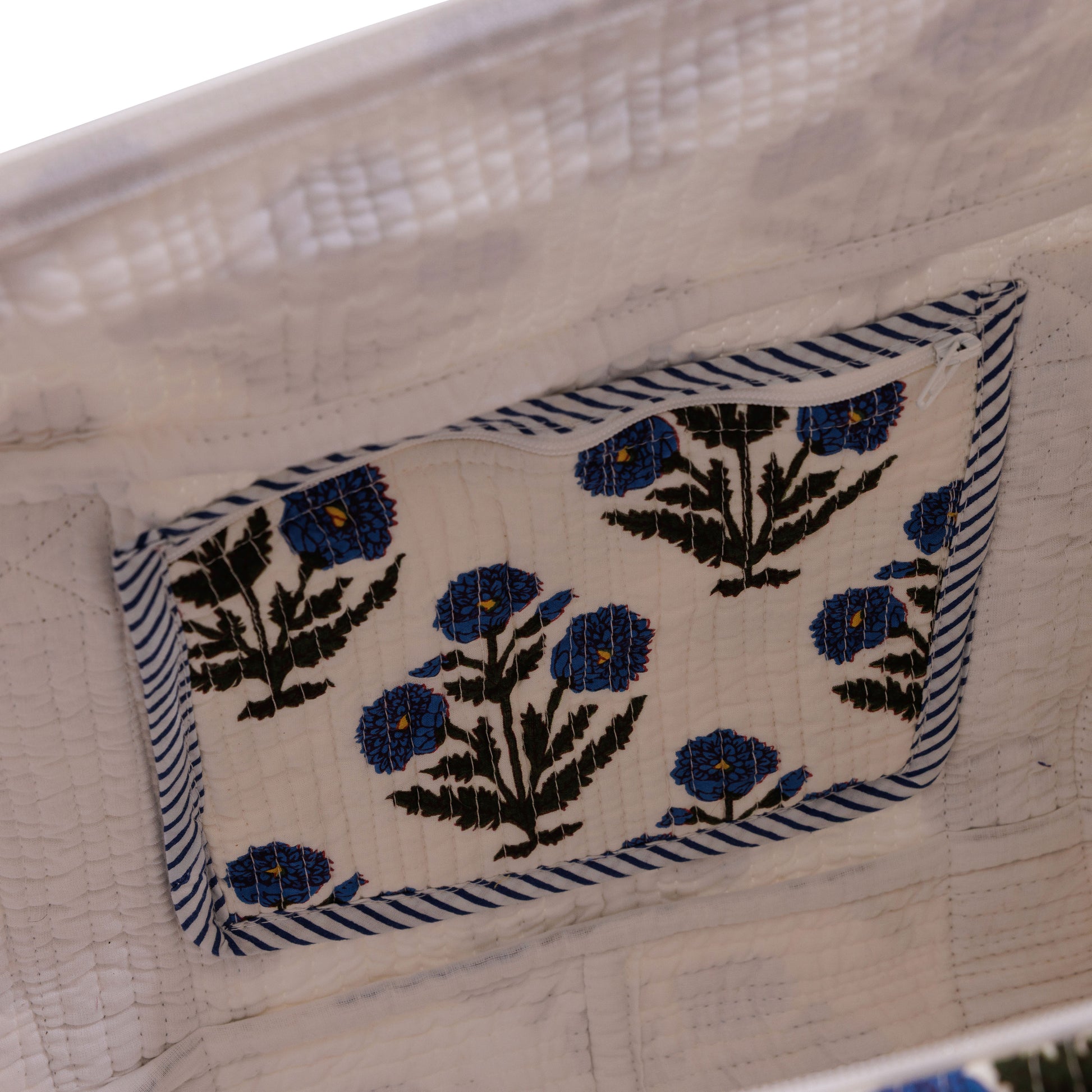 Geantă weekender - 100% Bumbac - Imprimeu Floral Albastru-Natur (7)