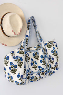 Geantă weekender - 100% Bumbac - Imprimeu Floral Albastru-Natur (8)