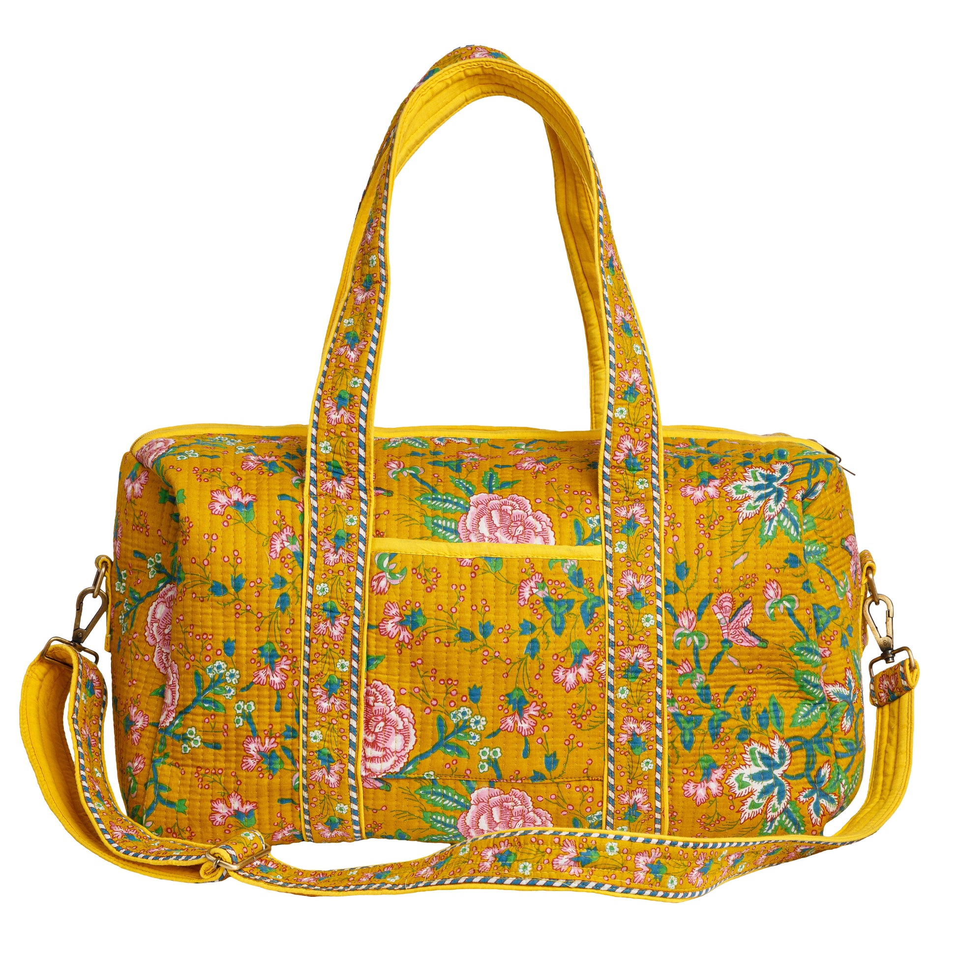 Geantă weekender - 100% Bumbac - Imprimeu Floral Muștar (1)