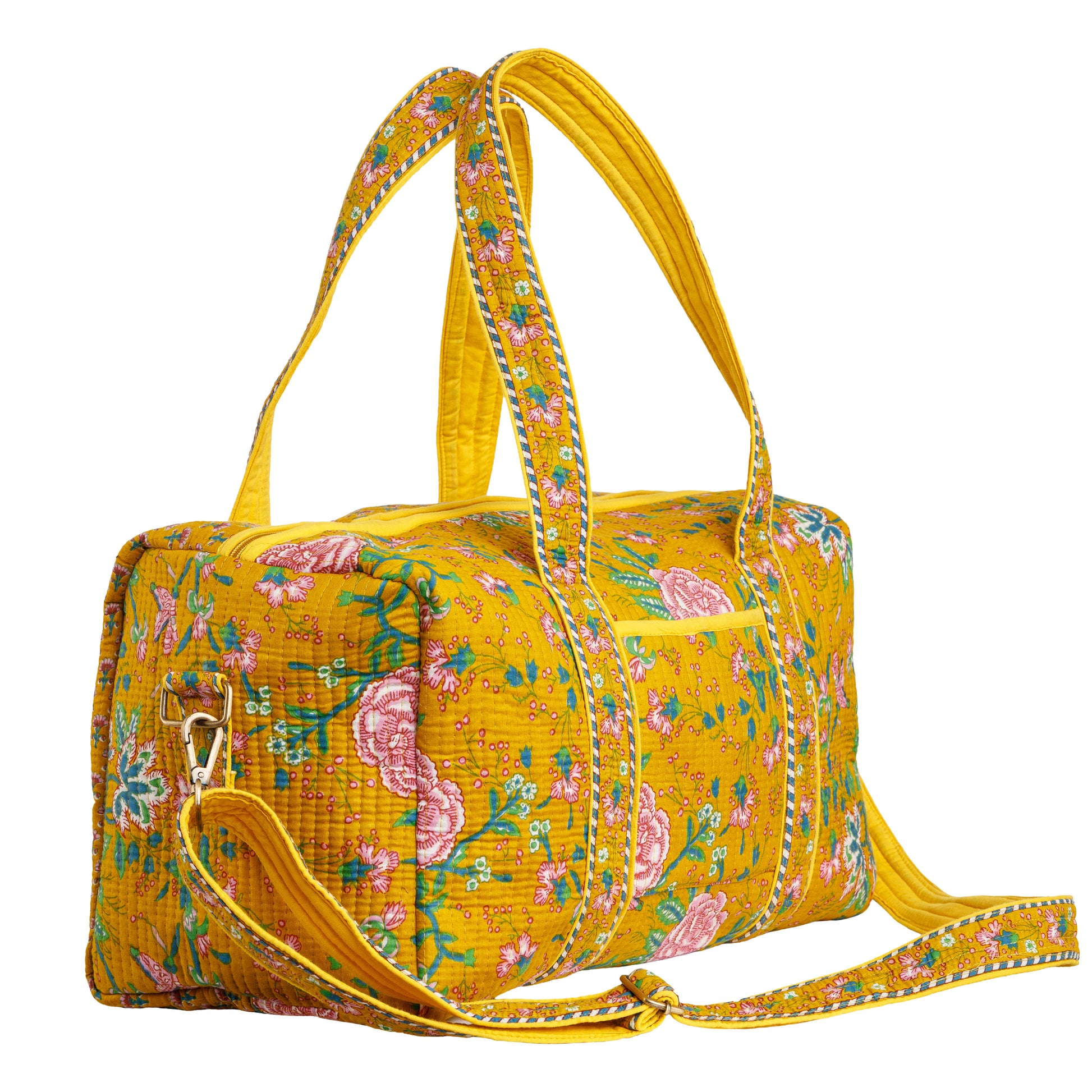 Geantă weekender - 100% Bumbac - Imprimeu Floral Muștar (3)